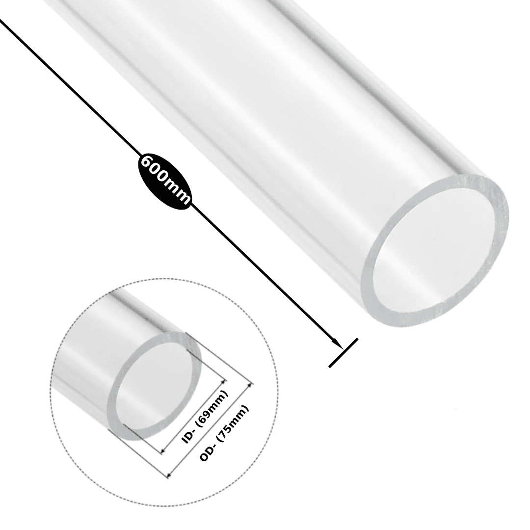 Acrylic Tube Clear ǀ Extruded -(OD 75mm- ID 69mm) ǀ Optical Clarity Temperature Resistant for Crafts & Industrial - Image 1