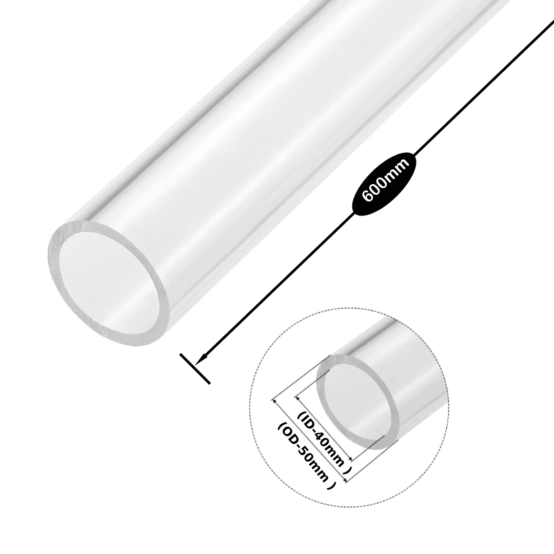 TUBE 025f 3 Acrylic Tube Clear ǀ Extruded -(OD 50mm- ID 40mm) ǀ Optical Clarity Temperature Resistant for Crafts & Industrial -5MM/600MM LONG - Image 1