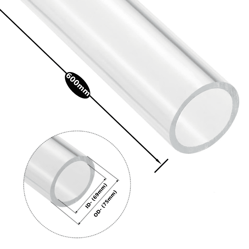 Acrylic Tube Clear ǀ Extruded -(OD 75mm- ID 69mm) ǀ Optical Clarity Temperature Resistant for Crafts & Industrial - Image 1