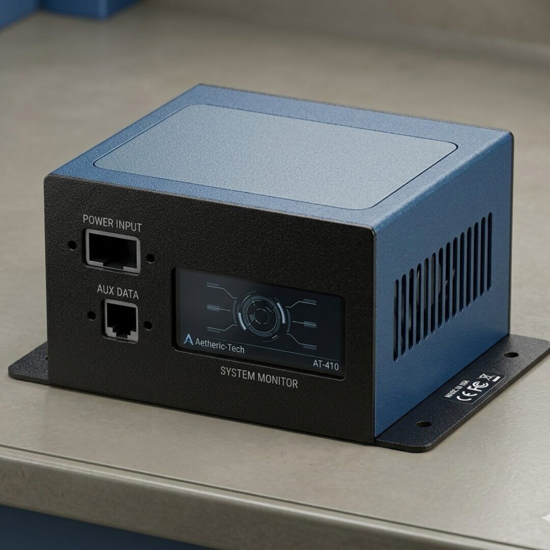 New Project (27) Industrial System Monitor Enclosure – Blue & Black Wall-Mount Project Box with Cutouts and Integrated LCD Window. - Image 1