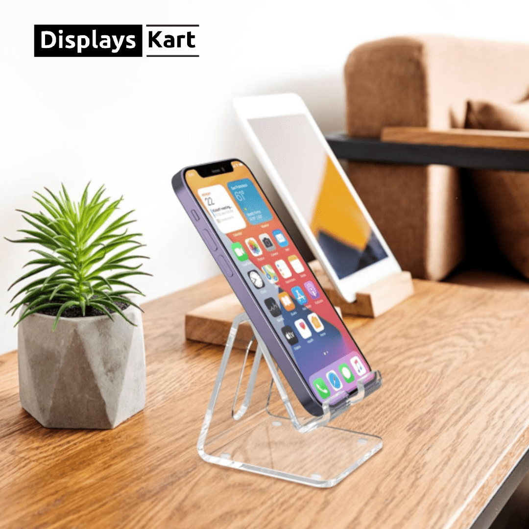 Transparent Acrylic Cell Phone Holder | Smart Phone Stand For Desk | Office Accessories | For Tablets | Mobile | Thickness-5MM. - Image 1