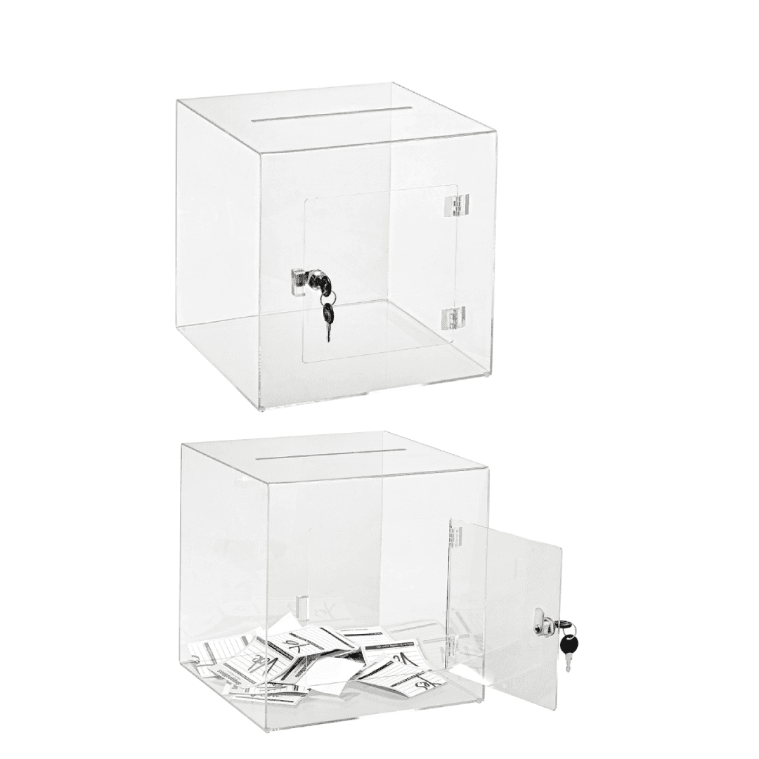 Transparent Acrylic Donation Box | Drop Box | Durable With Key Facility | Ballot Box For Charity | Size-12x12x12 Inches. - Image 1